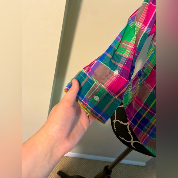 EUC Chaps Pink and Green Plaid Button Down Shirt size petite small - Picture 4 of 4